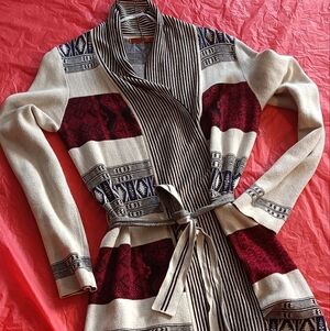 Bellino Clothing Striped Cardigan - Cream and Burgundy